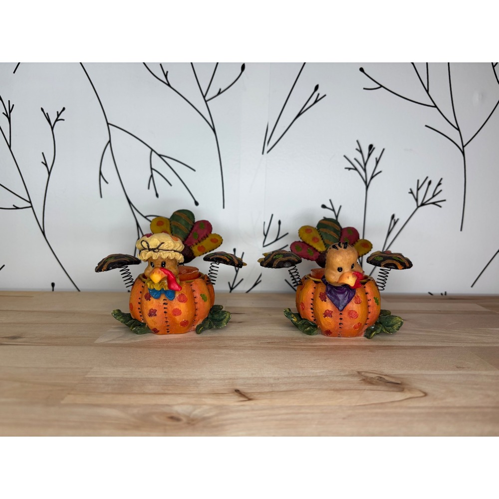 Home Interiors Turkey Tealight Candle Holders Fall Thanksgiving Decor Set 12704